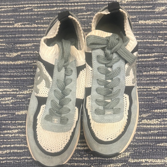 CHANEL Other - CHANEL Men's Knit & Suede Sneakers in Light Blue, Cream and Black